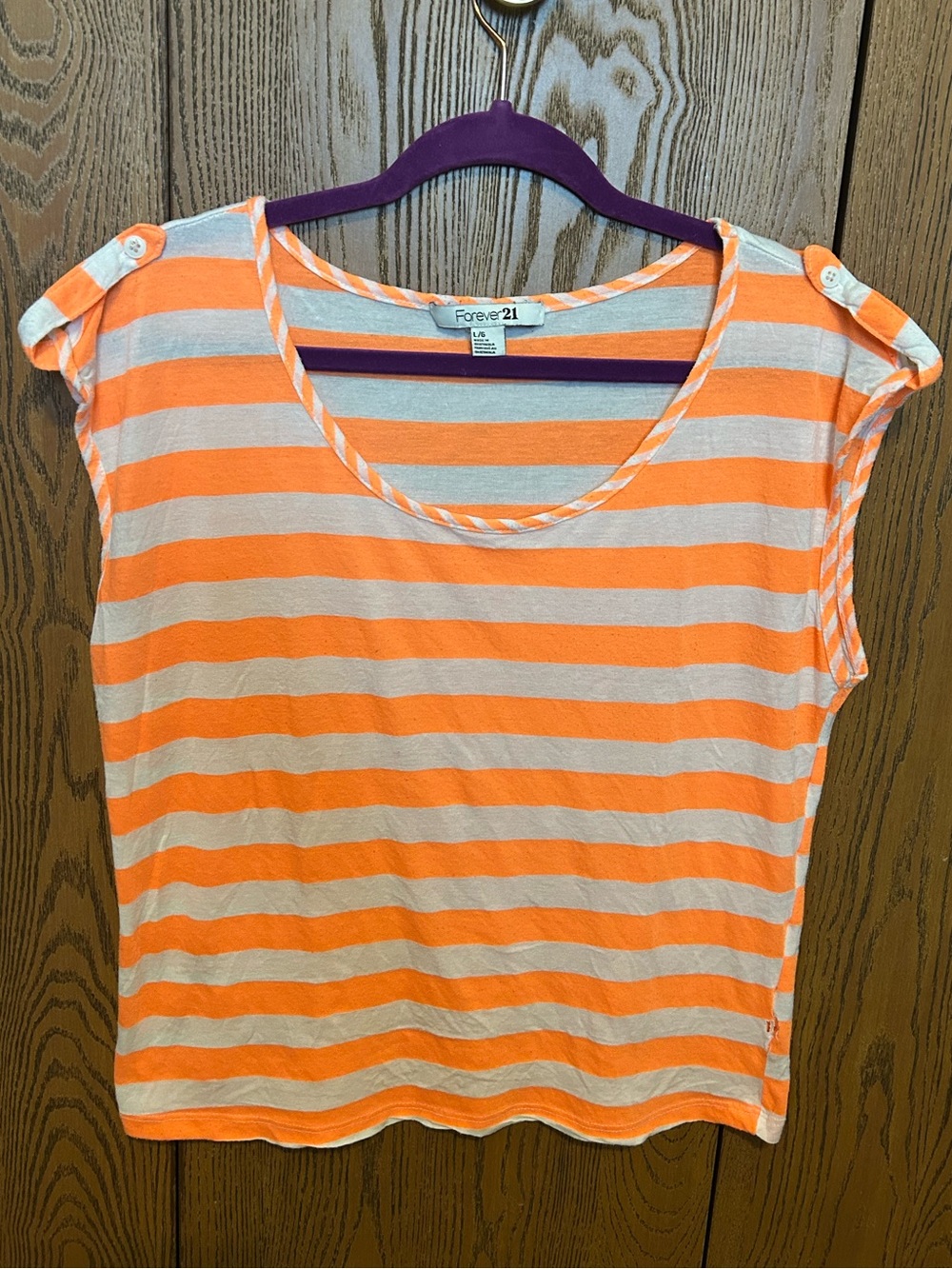 Forever 21 Striped Top with Button Tab Shoulders